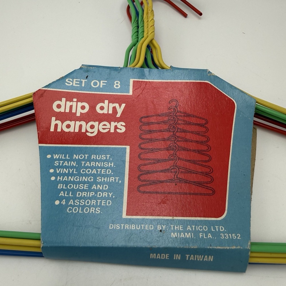 Vtg Drip Dry Hangers Metal PVC Coated 8 pack NOS Red Green Blue Standard MCM